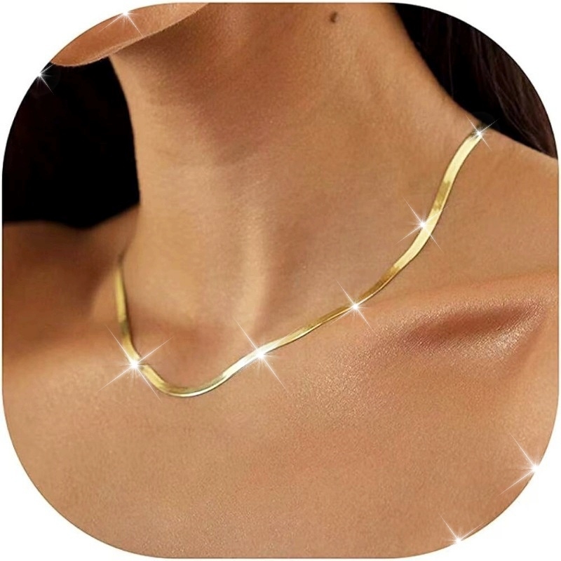18K Gold Plated Snake Bone Chain Necklace for Women
